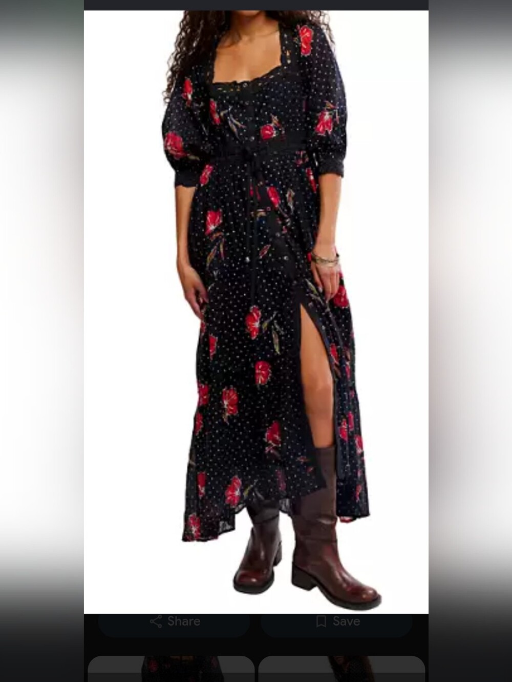 Free People Black Maxi Dress with Red Floral Print